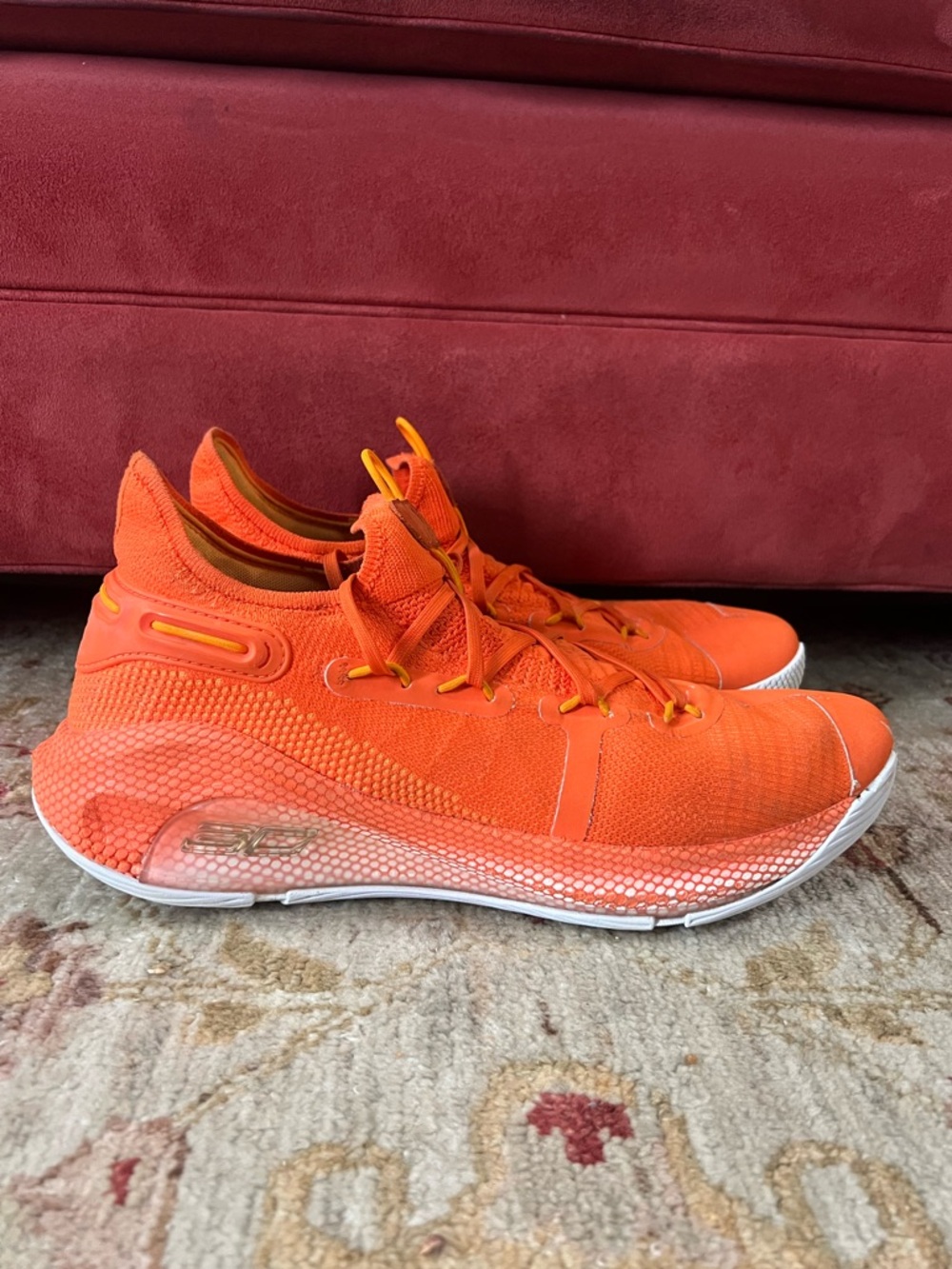 Men’s Under Armour Curry 6 Team Orange White Basketball Shoe 3022893-800 Sz 14